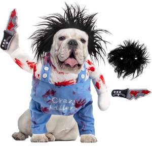 Deadly Doll Dog Costume Halloween Cosplay Outfits Funny Puppy Doll Wig Costume Cute Dog Clothes for Small Medium and Large Dogs Cats