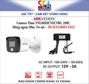 HIKVISION Camera Thân TVI/AHD/CVI/CVBS 2MP Hồng ngoại 20m Võ sắt - DS-2CE16D0T-EXLF