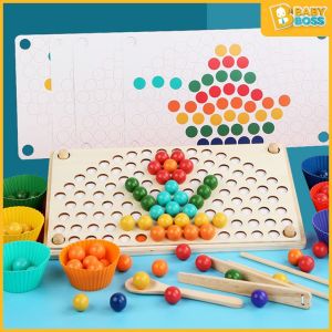 BabyBoss Wooden Peg Board Beads Game Rainbow Clip Bead Sorting Montessori Toy Counting Matching Early Education