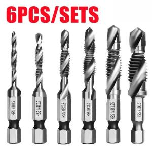 GripLynkey 🧩6PCS Drill Tap Bit Set M3-M10 HSS Metric Thread Titanium Coated 1/4 Hex Shank Screw Taps for Metal Woodworking