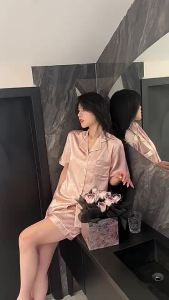 2024 New Pink Love Women Pajamas Ice Silk Summer Sleepwear