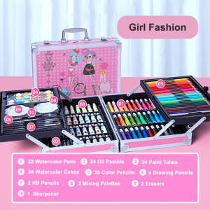 HOMEKING | 145pcs Art Set Children Watercolor Pen with Aluminum Case Painting Set for Gift Watercolor Pens Crayon Marker Pencil Drawing