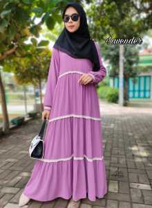 Gamis Ariffda Ceruty Babydoll Polos Susun Renda | Dress Kondangan Pesta Creuty Full Furring