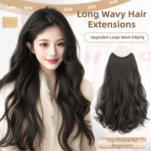 NO4 PANDA U-shaped Long Wavy Hairpiece Synthetic 16Inch Long Curly Hair Piece Fashion Invisible Clip in Hair Extensions Women