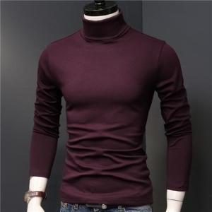 Men T Shirt Thin High Collar Bottoming Shirt Long Sleeved T-shirt Solid Color Autumn and Winter Cool Warm Clothing