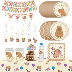 ใหม่ ธีมคาปิบาระ คาปิบาระ งานเลี้ยงวันเกิดเด็ก จานกระดาษน่ารัก ผ้าปูโต๊ะ ทิชชู่ ธง แบนเนอร์ ชุด