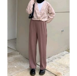 Z E E N Celana Wanita Panjang Kulot Rib Bahan Rib Knit Homeware | Celana Knit Import