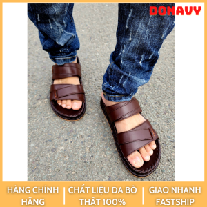 Dép nam quai ngang da bò thật 100% DONAVYDELA kiểu 02 quai kép may handmade quai và đế rấ chắc chắn D.DELA