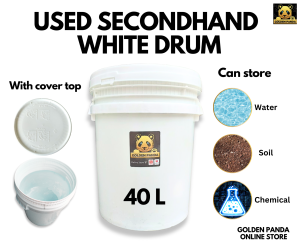 [USED] Tong Kosong 40L 40Kg Plastic Bucket/ Pail/ Drum/ Barrel/ Tong With Cover/ White