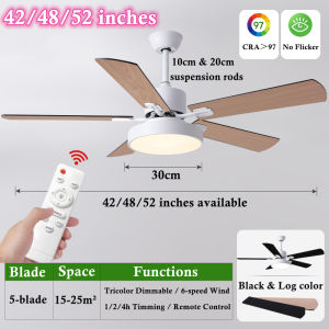 LETOBON Ceiling Fans With Lamps 42/48/52 inches Chandelier Fan Light LED Ceiling Fan Light Remote Control/Tricolor Dimmable /6 Speeds Wind/ Intelligent Timing Ceiling Fan With Light