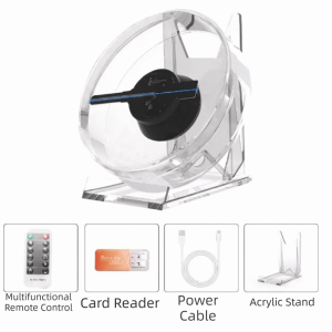 OOC Diameter 12CM 3D Holographic Fan with Remote Control Mini 3D Hologram Projector Holographic Advertising Machine SD Card Support  Holographic Lamp  Display