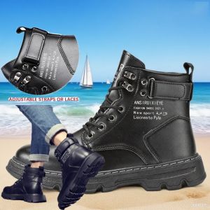 Retro Martin Boots For Men High Cut Leather Casual Shoes Black Ankle Boots Mens Fashion Work Boots
