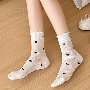 🤍beauty shoes🤍 ถุงเท้าผู้หญิงแฟชั่นฤดูใบไม้ผลิและฤดูร้อนสไตล์ใหม่เส้นใยไม้ไผ่ระบายอากาศถุงเท้าผู้หญิงโบว์บางพร้อมขอบเชื้อราขายส่ง