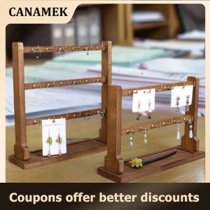 【 CANAMEK 】 Wooden Jewelry Display Stand Necklace Bracelet Key Holder Hook Storage Rack Earring Pin Brooch Holder Stand Organizer