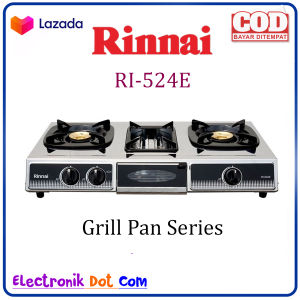ORIGINAL Kompor Gas Rinnai RI-524E 2 Tungku 1 Grill Pan Bahan Steinless