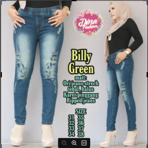 LESTARIJAYA Celana Jeans Wanita Dewasa Model Terbaru 2023 Jins Jumbo Melar Karet Pinggang - Bahan Ori Jeans Strech - Aksen Ripped - Size 31-38 - 3 Variansi Warna (Deep, Green, Stone)