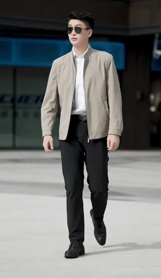 Mens Executive Jacket with Lapel Casual Stand Collar Jacket Solid