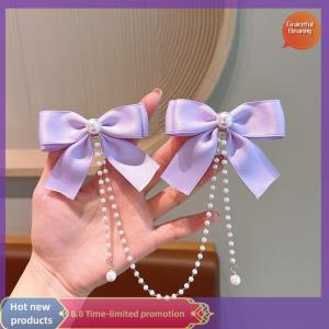 Graceful Pearl Bow Tassel Hair Clip Elegant Solid Color Hair Claw Children Princess Hairpins Fashion Beauty Hair Accessories