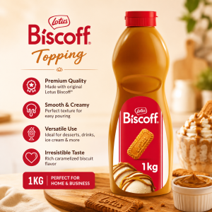 Lotus Biscoff Topping 1kg - Caramelized Biscuit Sauce for Milk Tea Coffee Frappes & Desserts