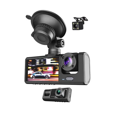 24 Hours Record 3 Camera Dashcam for Car Front + Interior + Rear 1080P HD Dash Cam Night Vision Parking Mode Car DVR Driving video Recorder