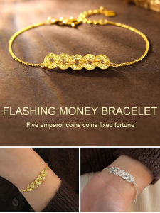 Sparkling Five Emperor Coins Wealth Bracelet For Women Adults/Fashion Jewelry Accessory/Daily Wear Lucky Charm/Ancient Chinese Style Accessories