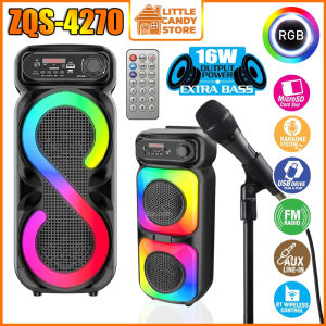 Dual 4" Speaker Horn KTV Wireless Speaker Trolley RGB LED Portable Karaoke TWS Bluetooth FM USB MIC (ZQS-4270)