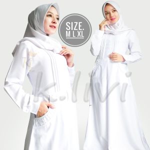 BAJU GAMIS PUTIH M L XL BUSANA MUSLIM WANITA MANASIK PEREMPUAN