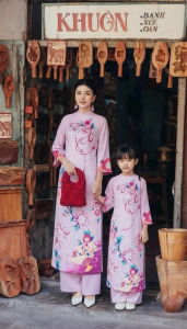 Áo Dài Truyền Thống # Bộ Áo Dài Lụa Hà Cúc Cho Mẹ Có Cổ Và Bé Không Cổ # Bộ Áo Dài Mẹ Và Bé Gái