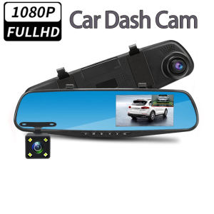 4.3 Inch Dash Camera Full HD Car Video Camera 1080P Dual Lens for Vehicles Front & Rearview Mirror With LED Dashcamera For Car