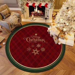 Christmas Round Carpet Anti-slip Floor Mat Washable Plush Water Absorbent Bath Rug Christmas Tree Skirt Cover Decor Bedroom Living Room Mat