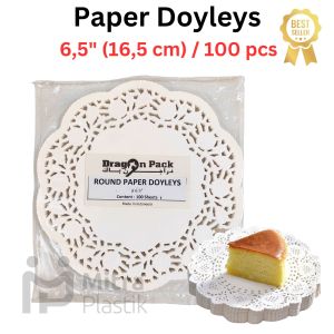 (isi 100 pcs) Paper Doyleys 6.5" Inch Kertas Doilies 165 cm Alas Toples Kue Renda Round White Dragon Pack