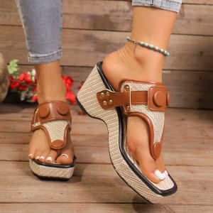 [Free Shipping] Summer Versatile Sandals Comfortable And Height-Increasing Thick-Soled Flip-Flops 2026 Fashionable Woven Wedge Sandals For Women
