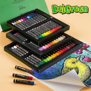 Delgreen 12/24/36/48 colors Professional Extra Soft Oil Pastel Set Healing Series Heavy Color Non-Toxic Washable Oil Pastel Crayon Painting Art Supplie