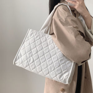 2026 NEW ARRIVAL Classic Minimalist Puffy Large Corduroy Embroidered Sew Tote Shoulder Hand Bag