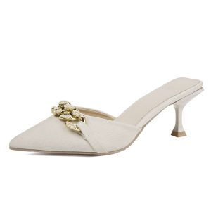 French Pointed Toe Stiletto Sandals Decorated with Beautiful Locks Ladies Heels for Women