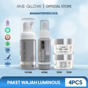 MS Glow Paket Luminous 4 Item Paket Penghilang Flek Hitam Bopeng Free Pouch MS Glow