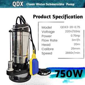 QDX 0.75HP Clean Water Submersible Pump High Lift Large Flow Pump Home Car Washing Irrigation Agriculture High Head Flow