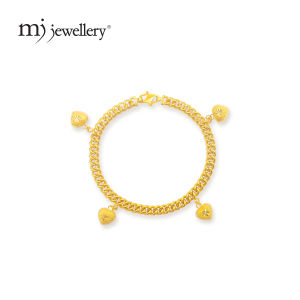MJ Jewellery 916/22K Gold Machine Curb Chain Bracelet with Love T007