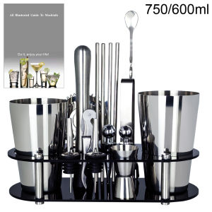 16Pcs 750/600ml Boston Cocktail Shaker Set Barware Bartender Bartending Kit Bar Tools With Cocktail Recipe Stand