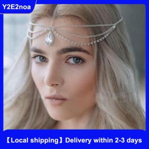 【Local shipping】 Crystal Forehead Necklace Women Crystal Tassel Hair Chain Tiara Water Drop Hair