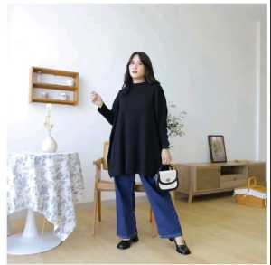 Blus Batwing Wanita Knit Casual - Gaya Korea Lengan Panjang Warna Solid