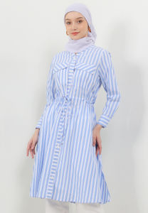 MFMW Hiraya Midi Dress Biru Motif Salur