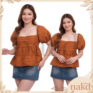 NAKD FASHION TRISTA EYELET SQUARE NECK PUFF SLEEVE DAILY BASIC CASUAL BLOUSE TOP FOR WOMEN 1792