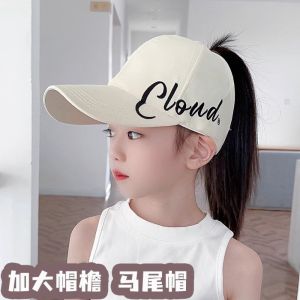 RANZH Face-Slimming Wide Brim Girls Ponytail Baseball Cap Large Head Circumference Breathable Fabric High Bun Sun Visor Open Back Baseball Hat Soft Sweat-Wicking Liner British Style Kids Hat School Sporting Events