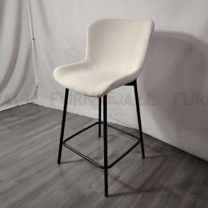 Furnimall Bouclé Fabric Island Chair Premium Modern Bar Chair Backrest Kerusi Makan Tinggi Cafe