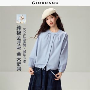 Giordano Women Gathered round neck raglan sleeve cotton shirt Free Shipping 05346859