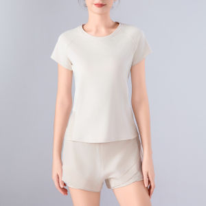 3601 Sports Fitness Short Sleeve Shorts Set Women Summer Mesh Quick Dry Gym Clothing Breathable Running Training Yoga Top