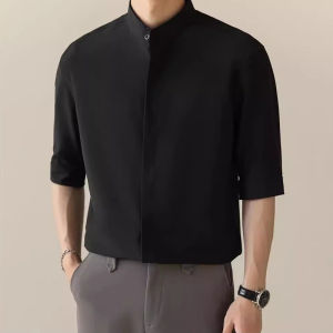 Short-sleeved Casual Shirt Mens Formal Business Summer Outfit For Men Korean Version Slim Ice Silk Half-length Sleeve Shirt