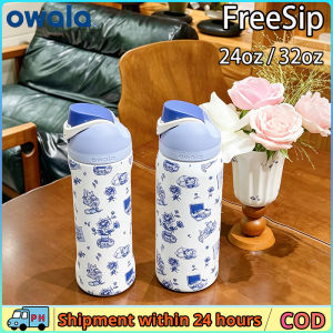 ready stock Original Owala FreeSip 24oz / 32oz Delft Cat Stainless Steel Water Bottle Insulated Leak Proof BPA-Free