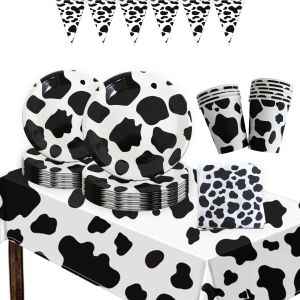 Black and white cow birthday party supplies birthday party decoration disposable tableware paper plates paper cups paper towels girl
